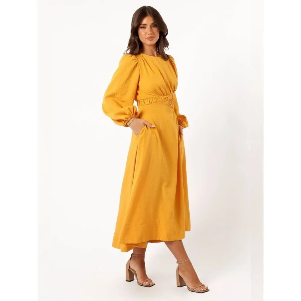 Petal & Pup Ginnee Puff Sleeve Cutout Long Sleeve Midi Dress Size XSmall